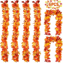 6 Pack Fall Decor for Home Fall Leaves Garland - 5.8Ft/Piece Artificial Maple Leaf
