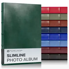 Gallery Leather Slimline Photo Album 4x6-3 Ring Binder, 60 Pages for 120 Photos, Fillable, Can Fit 4x6 Photos, Handcrafted - 11.75 x 8.0 " Acadia Green