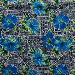 1 Yard Hibiscus On Traditional Tapa Polyester Fabric For Island-Inspired Apparel And Crafts 60 Inch Width Royal