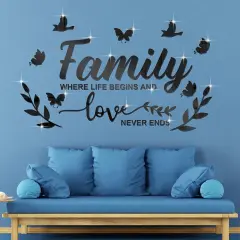 Mirror Family Wall Decor 3D Acrylic Wall Decal Stickers Family Letter Quotes