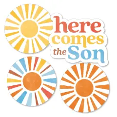 Big Dot of Happiness Here Comes The Son DIY Paper Small Sun-Shaped Cut-Outs, Boy Boho Baby Shower Decorations - 24 Count