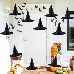 12 Pieces Large Halloween Witch Hats with 98 Feet Hanging Rope