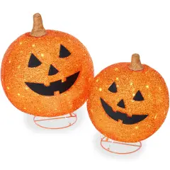 Best Choice Products 2pc Lighted Pop-Up Outdoor Halloween Pumpkin Set, Fall Holiday Decoration w/ 130 LED Lights, 8 Light Functions Orange