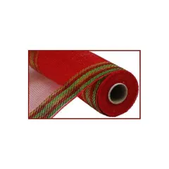 10" Border Stripe Metallic Mesh Ribbon: Red/Lime/Gold (10 Yards)