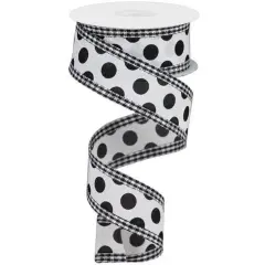 1.5" Medium Polka Dots Gingham Edge: White & Black (10 Yards)