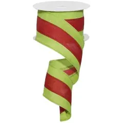 2.5" Tricolor Striped Ribbon: Lime Green/Red (10 Yards)