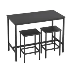 3-Piece Industrial Counter Height Dining Set Breakfast Bar Table with 2 Stools, Space-Saving Kitchen Bistro Set, Adjustable Feet Black