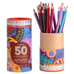 eeBoo Piece & Love: Double-Sided Colored Pencils - Cecilia's - 25pc - 50 Color Set, Silver Foil Design, Floral Storage Tube, Artist-Quality, Adults