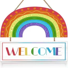 Rainbow Welcome Wooden Hanging Door Sign,Boho Rainbow Wall Decor,LGBT Pride Diversity Decorations,Back to School Sign,Colorful Wall Art For Bedroom Playroom Classroom Decor