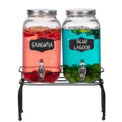 Basicwise 2-Pcs Glass Drink Dispenser Set - Ideal for Serving Beverages, Water, Lemonade and Juice at Picnics, Camping Trips, Wedding and Parties Chalkboard