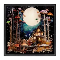 Stupell Industries Whimsical Mushroom Cottage Framed Floater Canvas Wall Art Design by Sasha