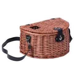 Wicker Fishing Creel with Faux Leather Shoulder Strap
