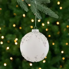 Northlight Sequin Beaded Christmas Glass Ball Ornament - 4" - White