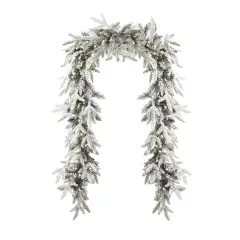 Christmas Royal Oaks Flocked Fir 9FT Garland, Pre-Lit 60 Warm White LED Lights, 210 PE/PVC Tips, Plug in