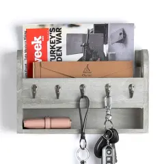 Wood Wall Mounted Mail and Key Holder Organizer, Rustic Gray