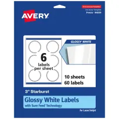 Avery Glossy White Starburst Labels with Sure Feed, 3"