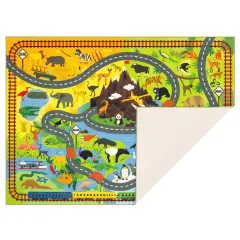 KC Cubs: Educational Rug: Animal Safari Road Map - 3x5' Playmat - Interactive Toy Car Route, Activity Area Carpet, Bedroom-Classroom, Baby-Toddler-Kid
