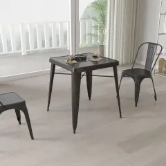 Merrick Lane Benson 23.75" Square Metal Dining Table for Indoor and Outdoor Use Black-Antique Gold