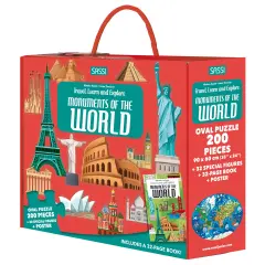 Sassi: Travel, Learn & Explore - Monuments Of The World - 200pc Puzzle, 32pg Facts Book, 32 Special Figures, Poster, UNESCO, Educational Set, Kids 6+