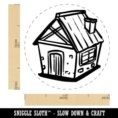 Hand Drawn Small House Cottage Cabin Home Self-Inking Rubber Stamp Crafting Green