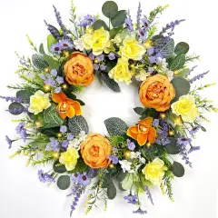 Spring Wreaths for Front Door, Handmade Floral Wreath with Lavender
