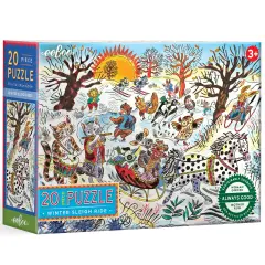 eeBoo: Winter Sleigh Ride - 20 Piece Puzzle - 15x11" Jigsaw, Oversized Pieces, Whimsical Outdoor Animal Scene, Snowy Season Play, Preschool, Kids 3+