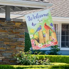 Northlight Welcome Birds on a Fence Outdoor House Flag 28" x 40" Blue