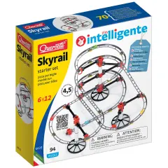 Quercetti: Skyrail Starter Set - 94pc Rollercoaster Marble Ball Run, Suspended Track Building Toy, Click Assembly, STEM Construction Playset, Kids 6+