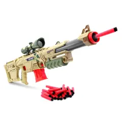 Lanard Huntsman: Huntsman 50 - Beige & Green, Toy Foam Dart Blaster, Shoots Up To 50', 12 Darts, Lock & Load Bolt Action, Indoor-Outdoor Play, Kids 6+