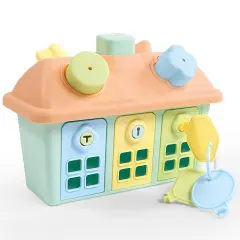 Dolu: Shape Sorter - Sweet Cottage - 9pc Sort & Play Toy, Lockable Doors Key Set, 5 Shapes & Matching Cutouts, Soft Pastel Colors, Toddlers Kids 12mo+