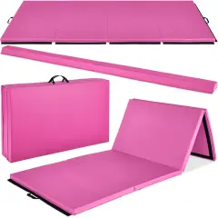 Best Choice Products 10ftx4ftx2in Folding Gym Mat 4-Panel w/ Carrying Handles & Folding Balance Beam Pink w/Beam
