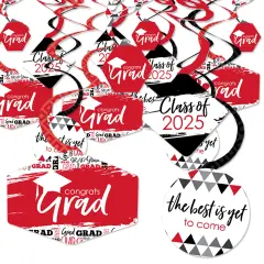 Big Dot of Happiness Red Graduation Class of 2025 Decorations Hanging Swirls - Set of 40