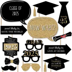 Big Dot of Happiness Gold Graduation Party - 2025 Grad Photo Booth Props Kit - 20 Count