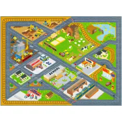 KC Cubs: Educational Rug: Country Farm Construction Road Map &ndash; 8x10' Playmat - Interactive Car Route, Area Carpet, Bedroom-Classroom, Baby-Toddler-Kid