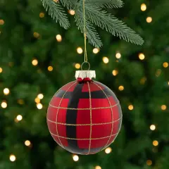 Northlight 4ct Red, Black and Gold Plaid Glass Ball Christmas Ornaments 3.25"