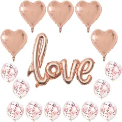 Valentines Day Decorations 42 Inch LOVE Foil Balloons 18 inch Heart Mylar Balloons 12 inch Confetti Balloons for Wedding Engagement Anniversary Party Decorations Supplies (Rose Gold)