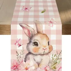 Easter Table Runner 2-Ply (13"x72") - Pink Buffalo Plaid Bunny Runner Design - Spring Table Decorations for Indoor & Outdoor Home Party Decor - Easter Party Decoration Supplies