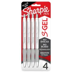 S-Gel, Gel Pens, Medium Point (0.7mm), Pearl White Body, Black Gel Ink Pens, 4 Count