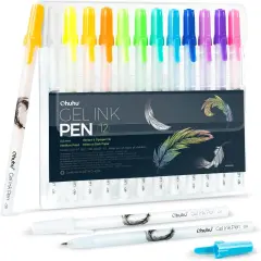 Ohuhu Gel Ink Pens: 12 Pack Extra Fine Point Pens Opaque Gel Ink Pens Smooth White Ink Pens for Highlight Black Paper Art Drawing Scrapbook Bullet Journal - Leahi (Colored Ink Pen)
