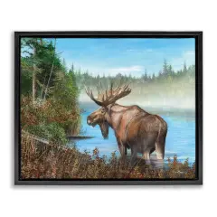Stupell Industries Rustic Moose Wading in Shore Framed Floater Canvas Wall Art Design by Kevin Daniel