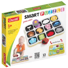 Quercetti: Smart Puzzle - First Colors - 13pc Double-Sided Magnetic, Animal-Nature-Car Shaped pcs, Preschool Toy, Baby Activities, Toddler-Kids Age 1+