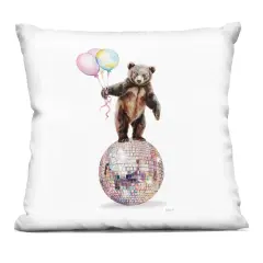 Stupell Industries Bear & Balloons Disco Decorative Printed Pillow design by Amanda Greenwood, 18 x 7 x 18