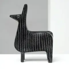 Black Ribbed Llama Sculptures &ndash; Contemporary Aluminum Animal Figurines