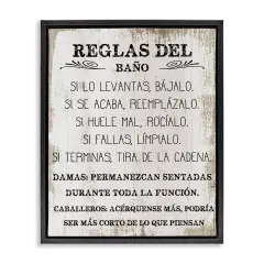 Stupell Industries Reglas Divertidas del Ba&ntilde;o Framed Floater Canvas Wall Art Black Floater Frame