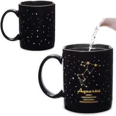 11-Ounce Color Changing Mug with Aquarius Zodiac Astrological Sign Design (Black)