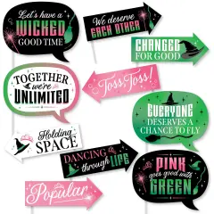 Big Dot of Happiness Funny Witch Photo Props, Pink and Green Birthday or Halloween Party Decoration, Photo Booth Props Kit &ndash; 10 Count Selfie Sticks
