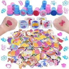 1000 Easter Arts & Crafts with Stickers Rolls, Stampers, foam stickers, and Temporary Tattoos for Easter Basket Stuffers, Egg Fillers, Egg Hunt Party, and Classroom Events