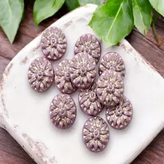 *12* 15mm Platinum Washed Pink Silk Dahlia Flower Coin Beads