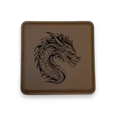 Coaster - Dragon - SET OF 2 - Leather or Stitched Cork Dark Brown/Black