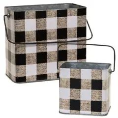 Set Of 2 Nesting Metal Buffalo Check Buckets White
